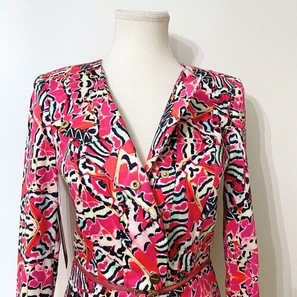 NWT MARCIANO PINK COLORFUL ABSTRACT PRINT ZIPPED HEMLINE ASYMMETRICAL JACKET - 4 - Picture 5 of 11